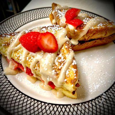 Strawberry stuffed French toast with cream cheese icing