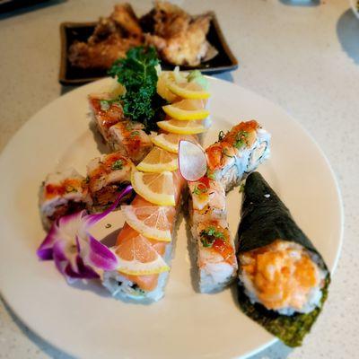 Spicy Scallop Hand Roll, Washington and Hokkaido Rolls.