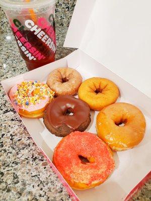 Half Dozen Donuts + drink. I love the chocolate and glaze one.