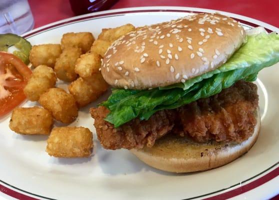 Chicken Sandwich with tater tots