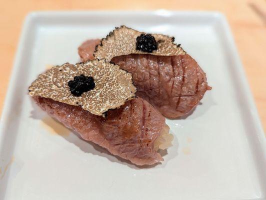 A5 Wagyu nigiri with truffle and caviar