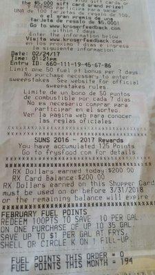 Again, this shows my Frys Pharmacy Rewards balance, they later took this away, stating there is no such promotion