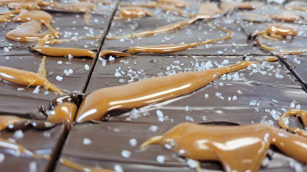 Dark sea salt caramel bark