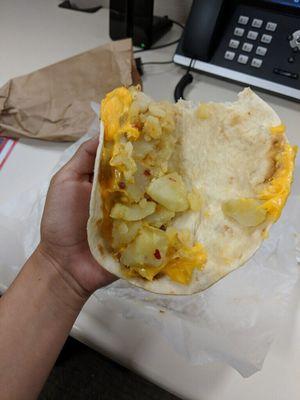 My friend's breakfast taco was missing the egg.