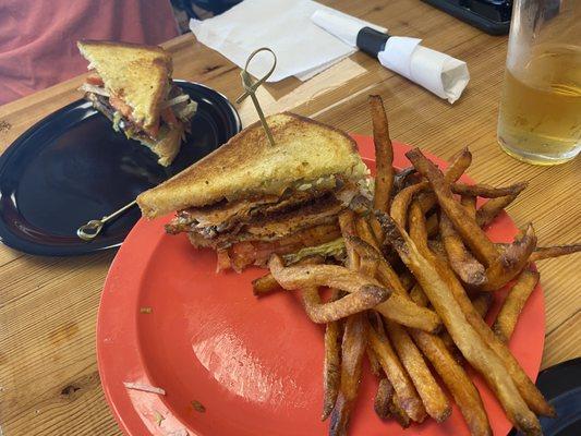 Nashville hot chicken sandwich and fries.