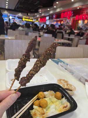 $2.50 Each Lamb Skewers. Excellent! With my Joe's Steam Rice Roll