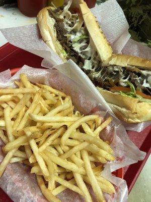 Philly Steak and Cheese. French fries