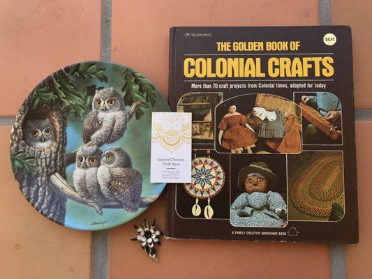 I snagged a collectible plate, vintage pin and 70s-era coffee table book -- all in great shape, from Second Chances Thrift!