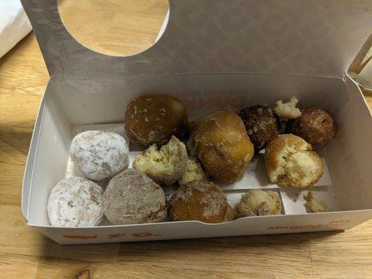 Ordered donut holes for our toddler. Received dry, garbage munchkins.