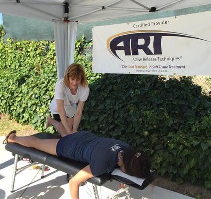 Mari working hamstrings with Active Release Techniques (ART)