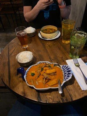 Red curry with duck and yellow curry with tofu and vegetables