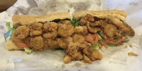 Overloaded catfish and shrimp poboy.