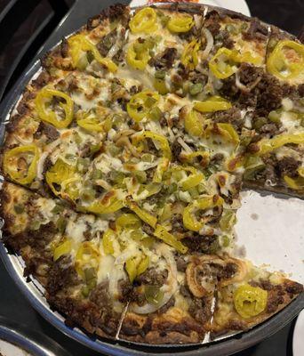 Philly cheesesteak pizza