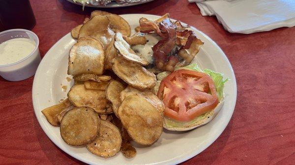 Burger and homemade chips