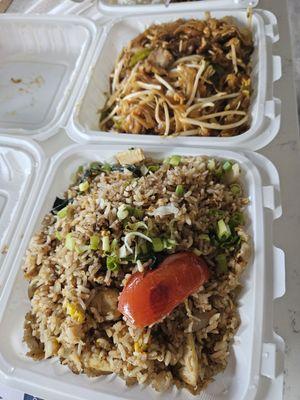 Basil fried rice, pad thai