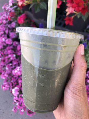 Spinach, almond milk, banana