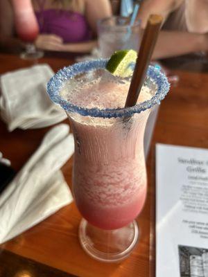 Raspberry frozen margarita with salt rim