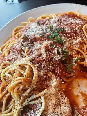 Chicken Parmesan with spaghetti