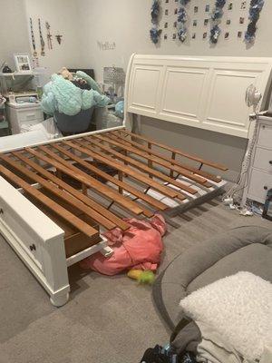 Disassembled bed frame