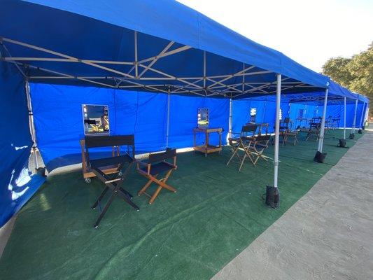 10x60 pop up tents, hair and makeup stations with director chairs