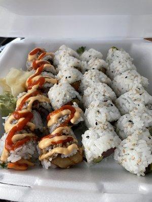 Spicy Octopus Roll, Spicy Salmon and Tuna Avocado Roll. All delicious!