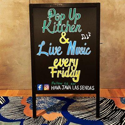 Live Music and a variety of pop up kitchens every Friday night at Hava Java Mesa. 14 local craft beers on tap, wine and kombucha