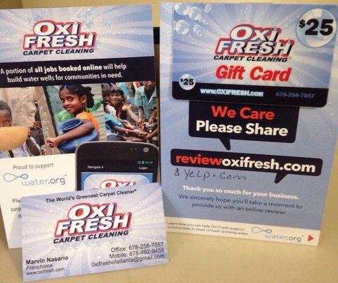 OXIFRESH is a Green carpet cleaning company that supports fresh clean Water for all communities.