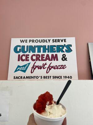 Strawberry fruit freeze and horchata ice cream