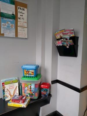 Kids' corner, latest magazines, community bulletin board, free WIFI and free coffee!