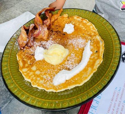 Chocolate chip pancake with bacon.