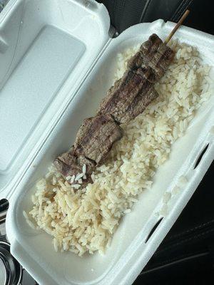 Beef Kebab and White Rice. Tasty. But still lacking.