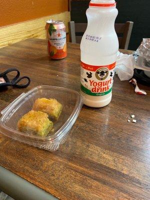 Baklava and yogurt drink