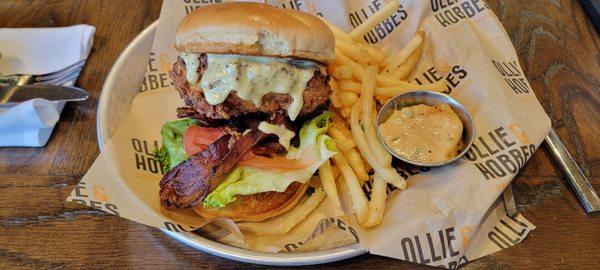 Buttermilk fried chicken burger with truffle fries