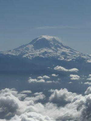 View of Mt Rainier just before landing at the airport