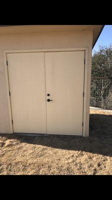 Not obvious in this before pic, but the shed door was partially pulled off the frame in a storm last weekend.