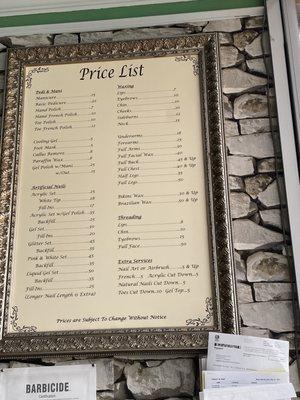 Price list