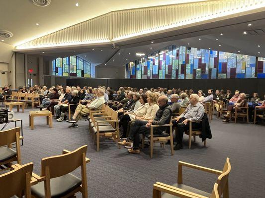 A Shabbat service with a packed house.