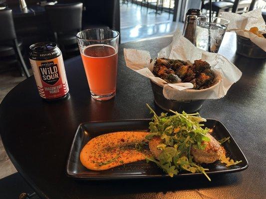 Crab cakes and Crispy Brussel Sprouts