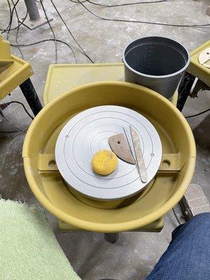 Pottery wheel set up per person