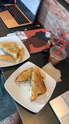 3. Double Cream Brie Sandwich  4. Fresh Mozzarella Sandwich Americano Coffee with Azteca and almond milk Hibiscus tea