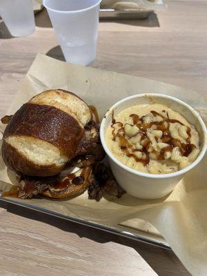 Brisket Sandwich and Mac and Cheese