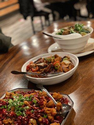 Chongqing Chili Chicken, Sichuan Eggplant, Sichuan Beef Noodle Soup