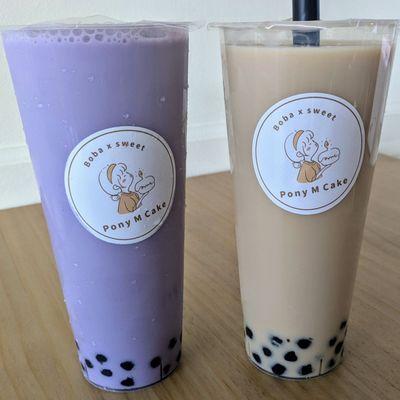 Taro Milk Tea w/ Boba + Classic Milk Tea w/ Boba