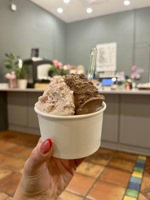 Strawberry milk and belgian chocolate gelato