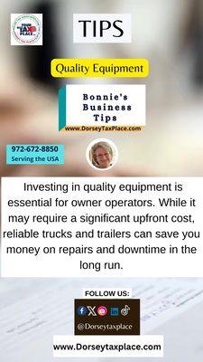 Investing in quality equipment can save you money on repairs and downtime in the long run. www.Dorseytaxplace.com #taxpreparation