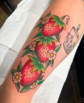 Sweet strawberries 
Created by @meganm.tattoos