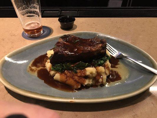 Chef's Special Braised Short-rib on spinach and mashed potatoes! Heavenly!