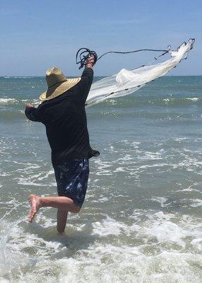 Florida native, Joseph Gufford, throwing a cast net for baitfish on the Treasure Coast