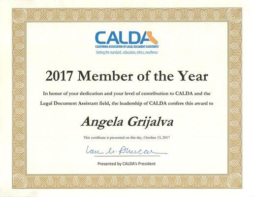 Yours truly! 2017 Member of the Year! Thank you CALDA!