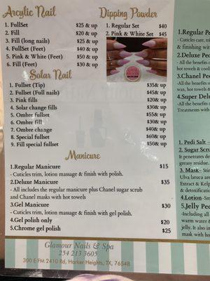 Menu of Services